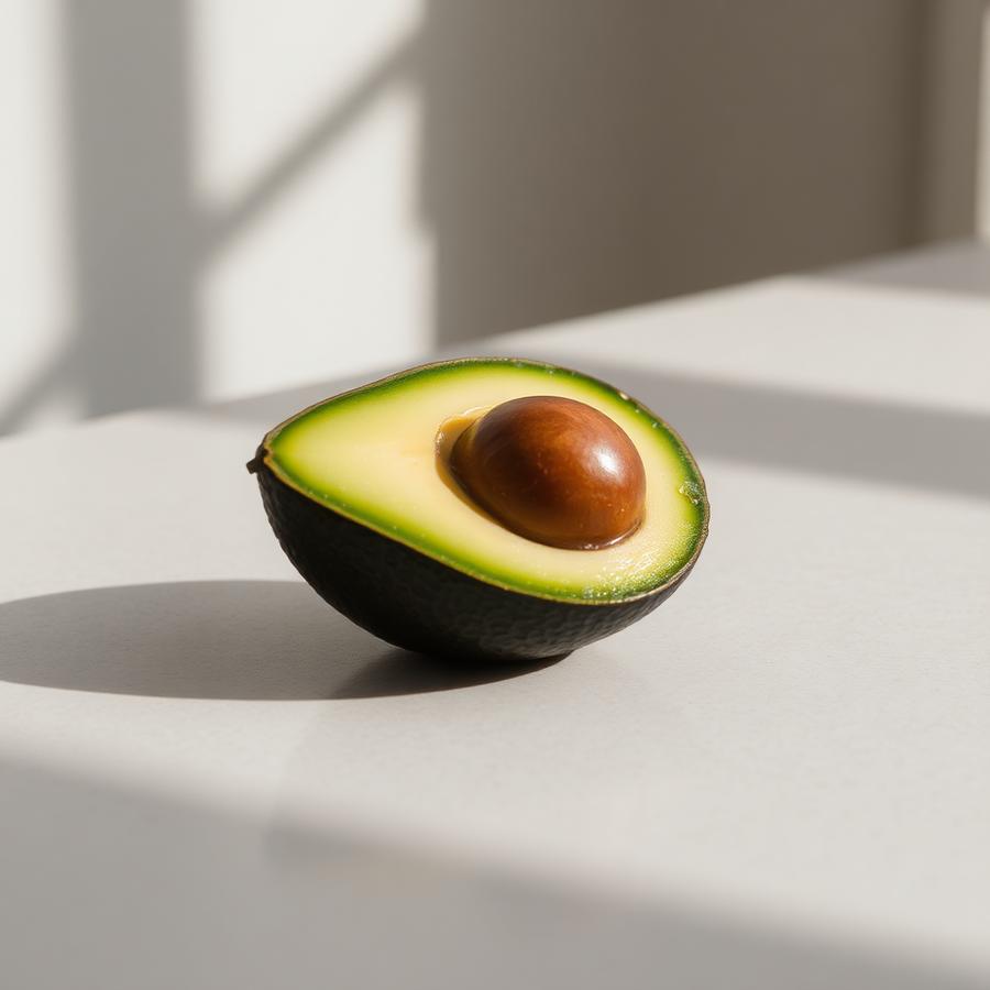 Halved green avocado